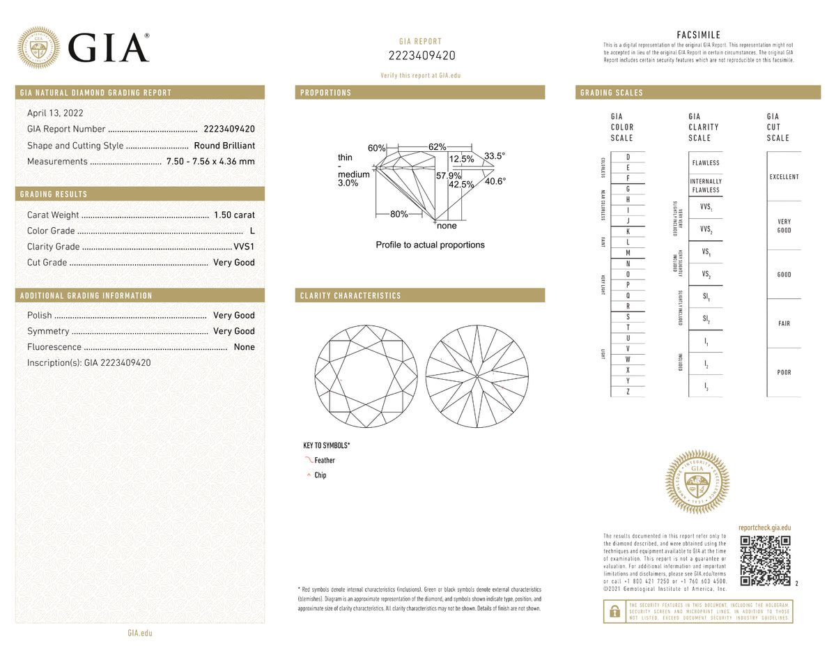 GIA Certified 1.50 Ct Round cut L VVS1 Loose Diamond