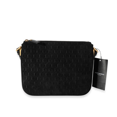 Saint Laurent Black Suede All Over Monogram Crossbody Bag