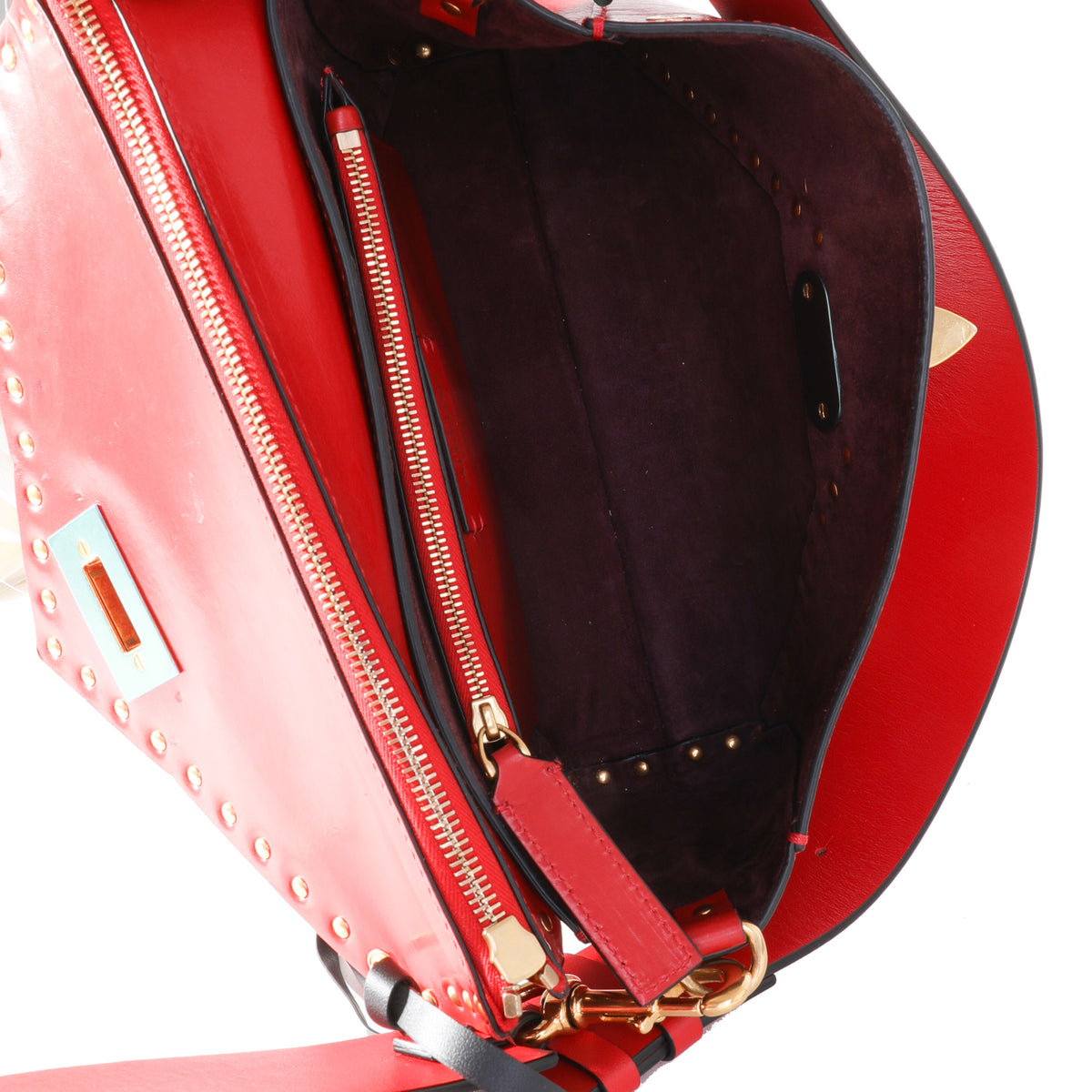 Red Leather Medium Rockstud Hype Shoulder Bag