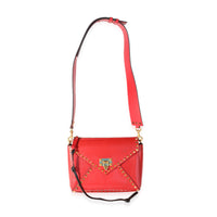 Red Leather Medium Rockstud Hype Shoulder Bag