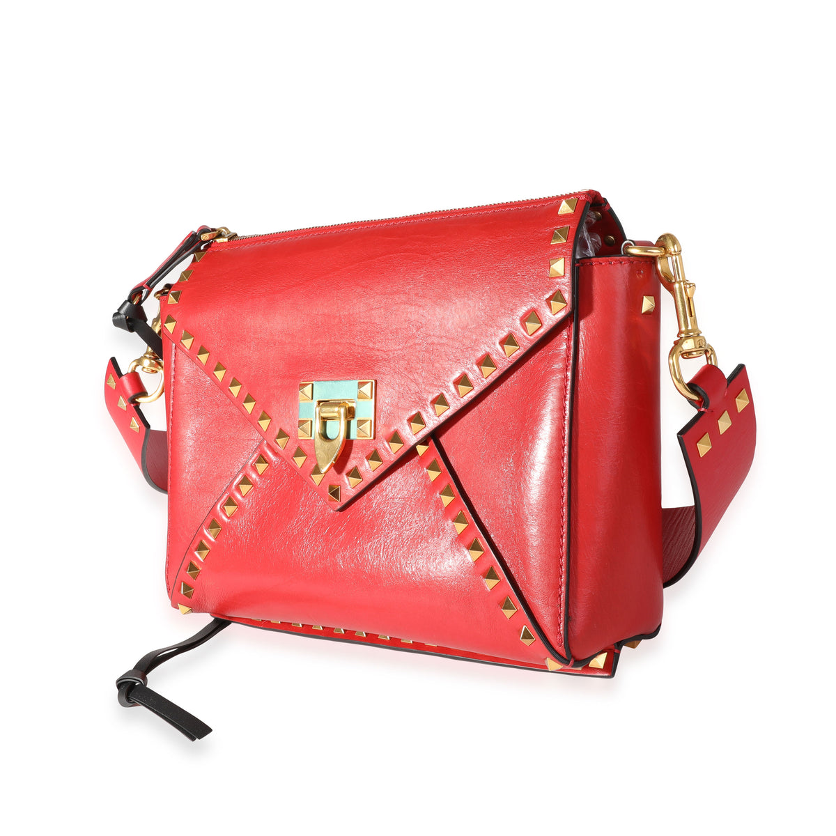 Red Leather Medium Rockstud Hype Shoulder Bag