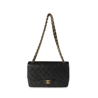 Black Quilted Caviar Jumbo Classic Double Flap Handbag