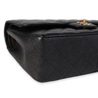 Black Quilted Caviar Jumbo Classic Double Flap Handbag
