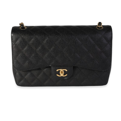 Black Quilted Caviar Jumbo Classic Double Flap Handbag