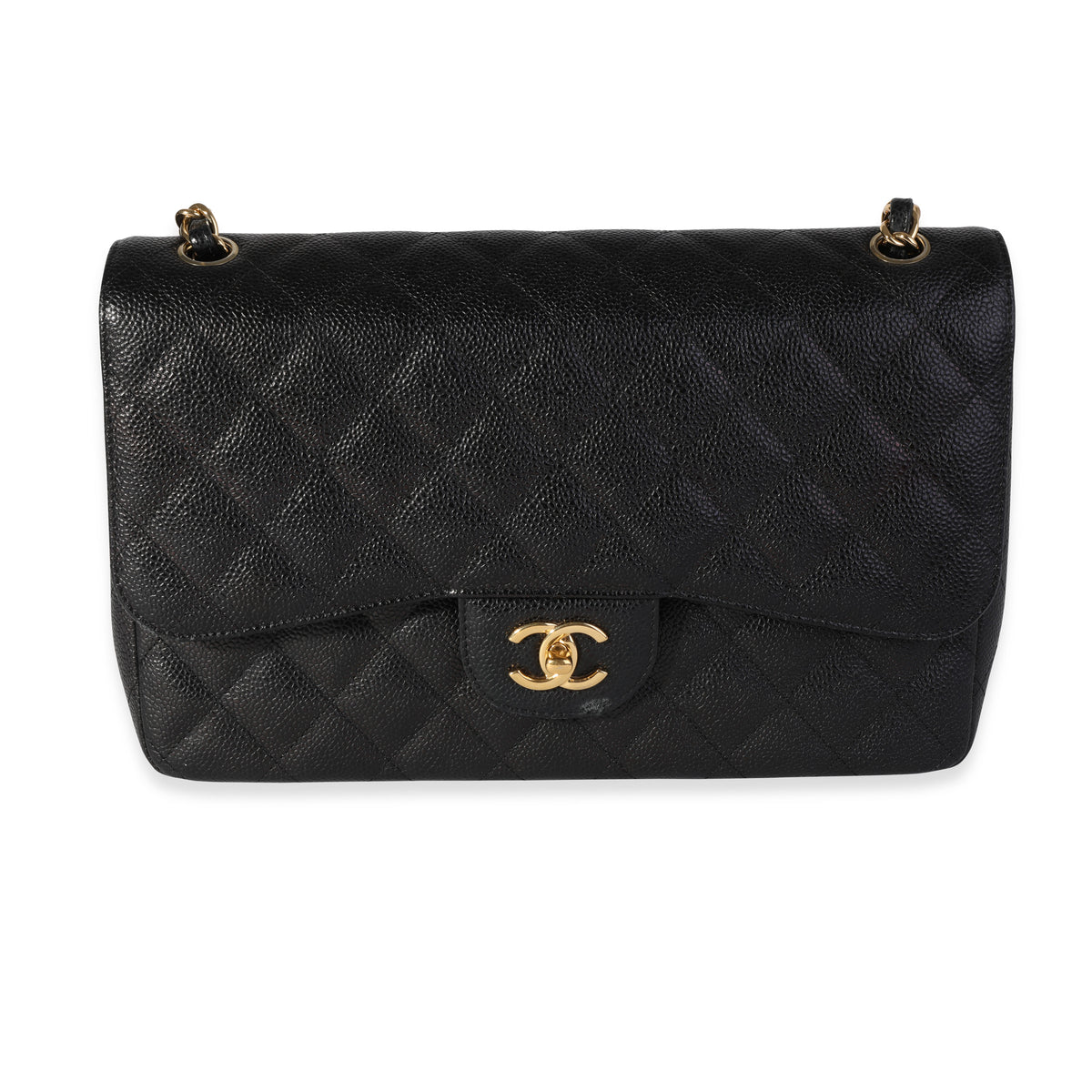 Black Quilted Caviar Jumbo Classic Double Flap Handbag