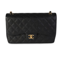 Black Quilted Caviar Jumbo Classic Double Flap Handbag