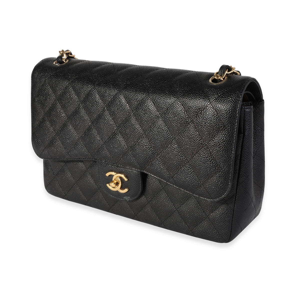 Black Quilted Caviar Jumbo Classic Double Flap Handbag