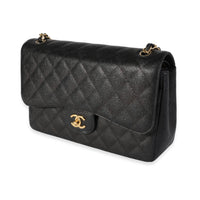 Black Quilted Caviar Jumbo Classic Double Flap Handbag