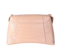 Beige Croc Embossed Hourglass Downtown Shoulder Bag