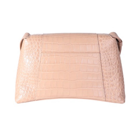 Beige Croc Embossed Hourglass Downtown Shoulder Bag