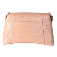 Beige Croc Embossed Hourglass Downtown Shoulder Bag