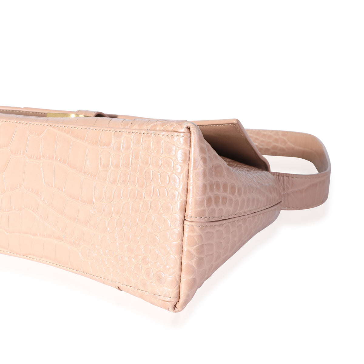 Beige Croc Embossed Hourglass Downtown Shoulder Bag