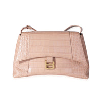Beige Croc Embossed Hourglass Downtown Shoulder Bag