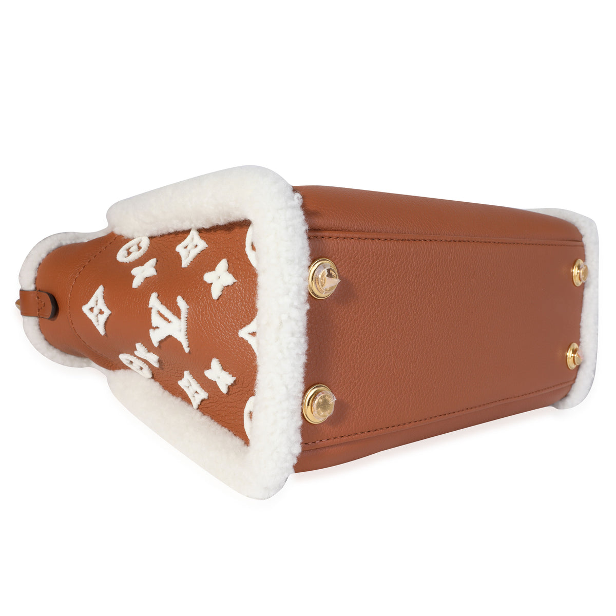 Louis Vuitton Caramel Calfskin and Shearling On My Side PM Handbag clasp