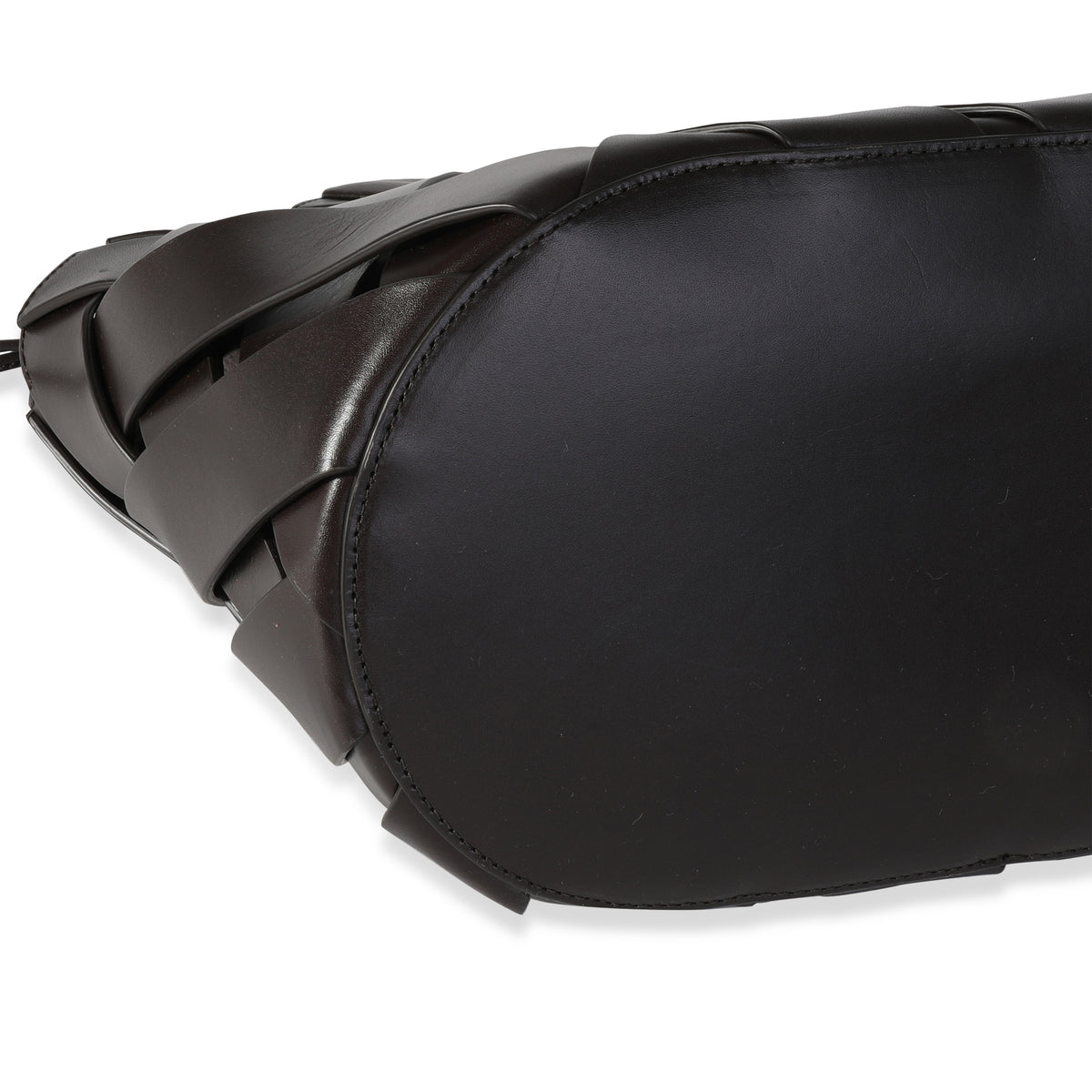 Dark Brown Leather V Woven Drawstring Tote Bag