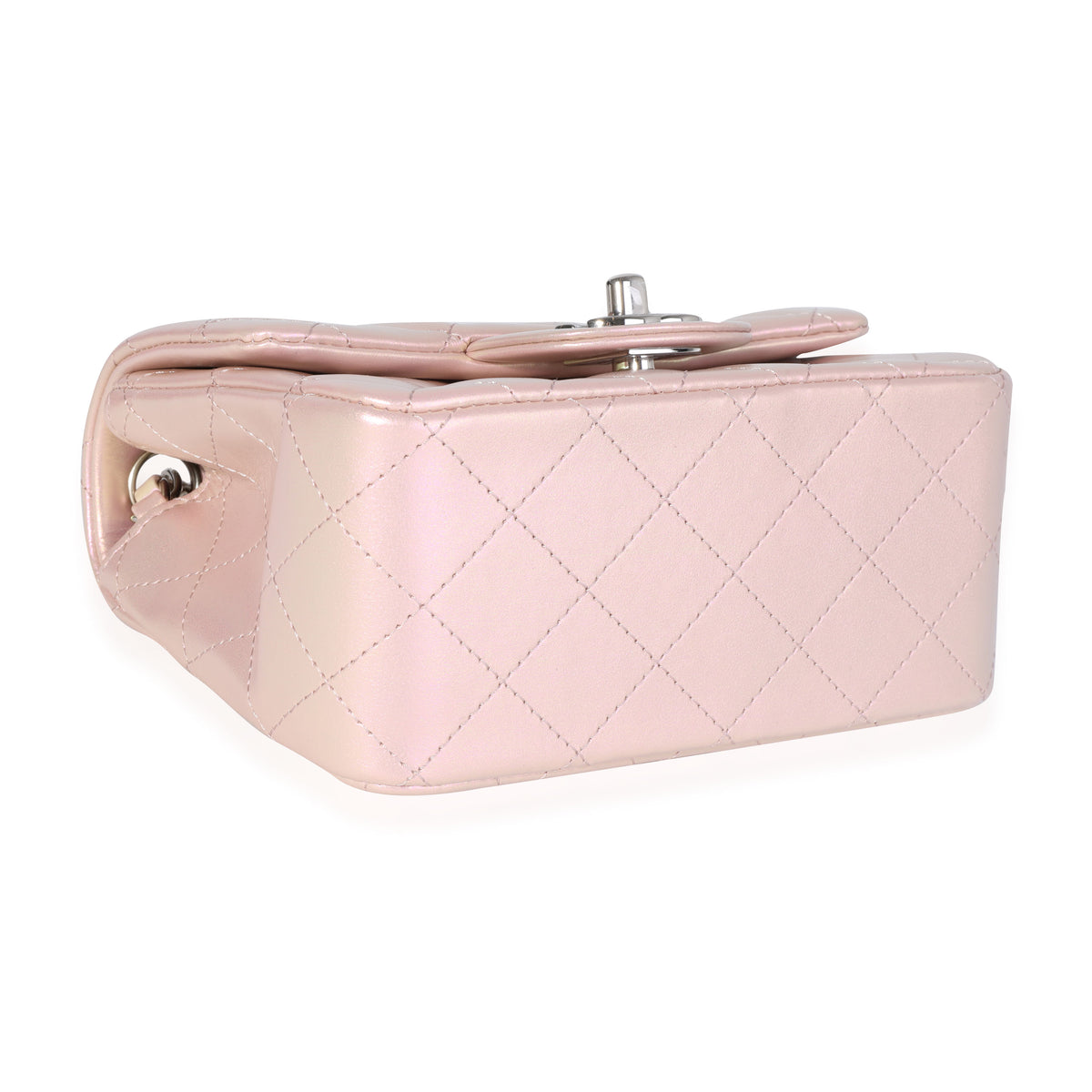 Pink Iridescent Quilted Calfskin Square Mini Classic Flap Bag