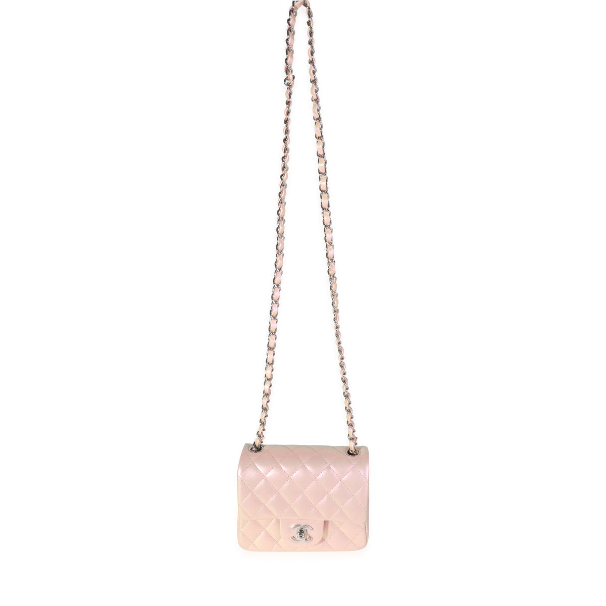 Pink Iridescent Quilted Calfskin Square Mini Classic Flap Bag