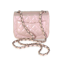 Pink Iridescent Quilted Calfskin Square Mini Classic Flap Bag