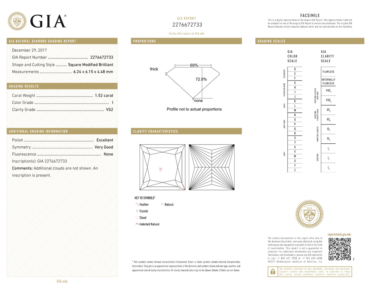 GIA Certified 1.52 Ct Princess cut I VS2 Loose Diamond