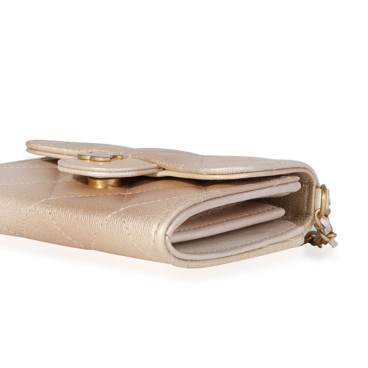 Chanel Gold Metallic Ombré Quilted Goatskin Classic Mini Clutch with Chain Handbag clasp