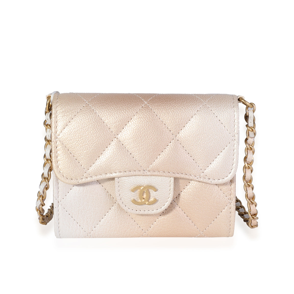 Chanel Gold Metallic Ombré Quilted Goatskin Classic Mini Clutch with Chain Handbag fv