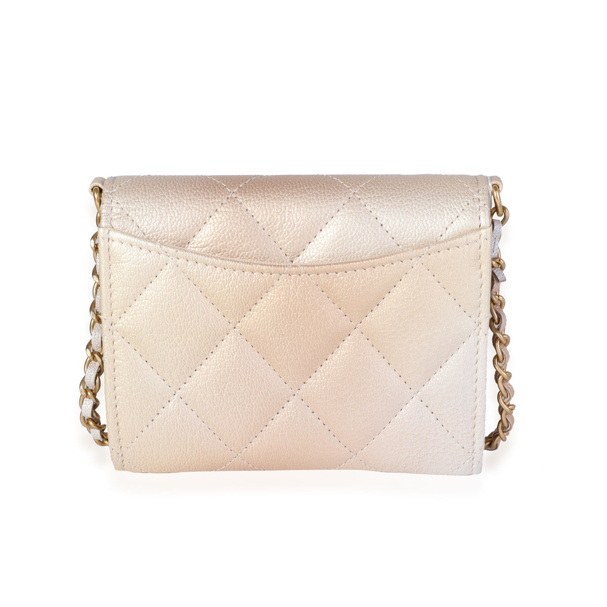 Chanel Gold Metallic Ombré Quilted Goatskin Classic Mini Clutch with Chain Handbag pv