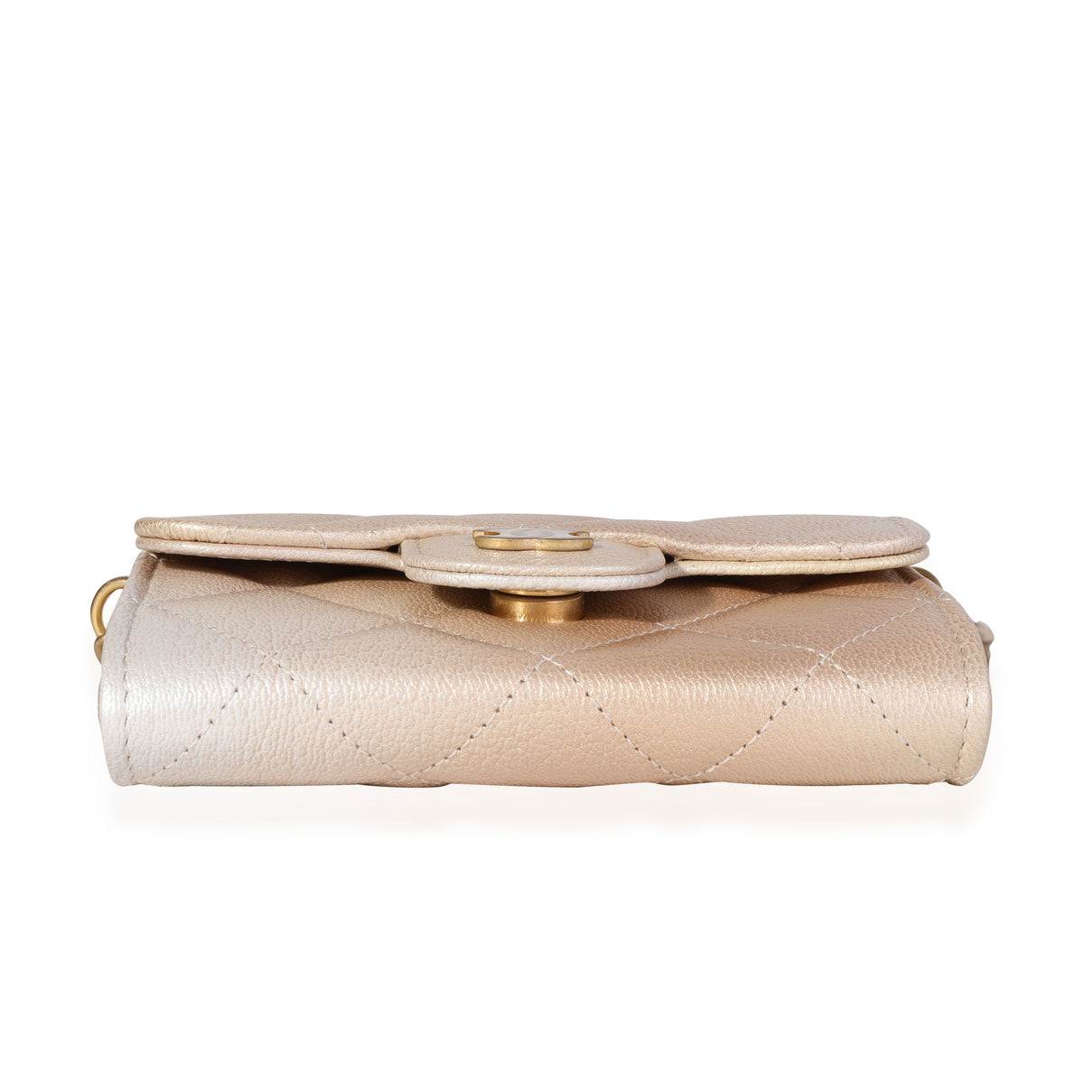 Chanel Gold Metallic Ombré Quilted Goatskin Classic Mini Clutch with Chain Handbag stamp