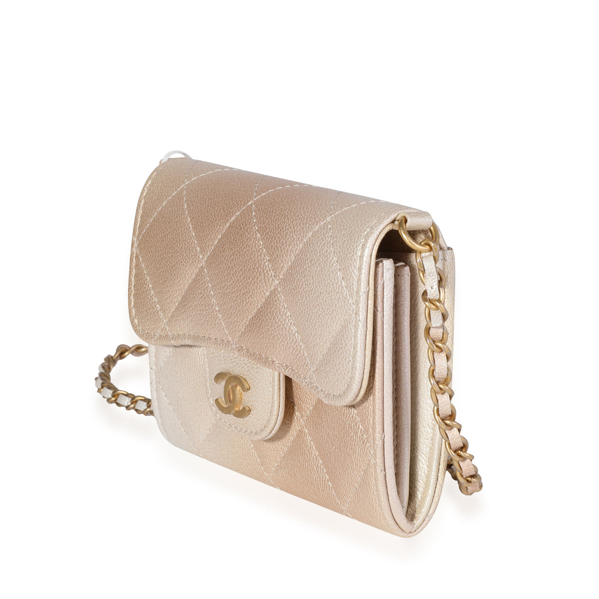 Chanel Gold Metallic Ombré Quilted Goatskin Classic Mini Clutch with Chain Handbag sv
