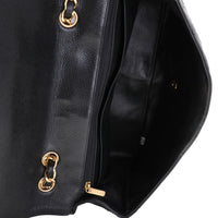 Black Quilted Caviar Jumbo Classic Single Flap Handbag