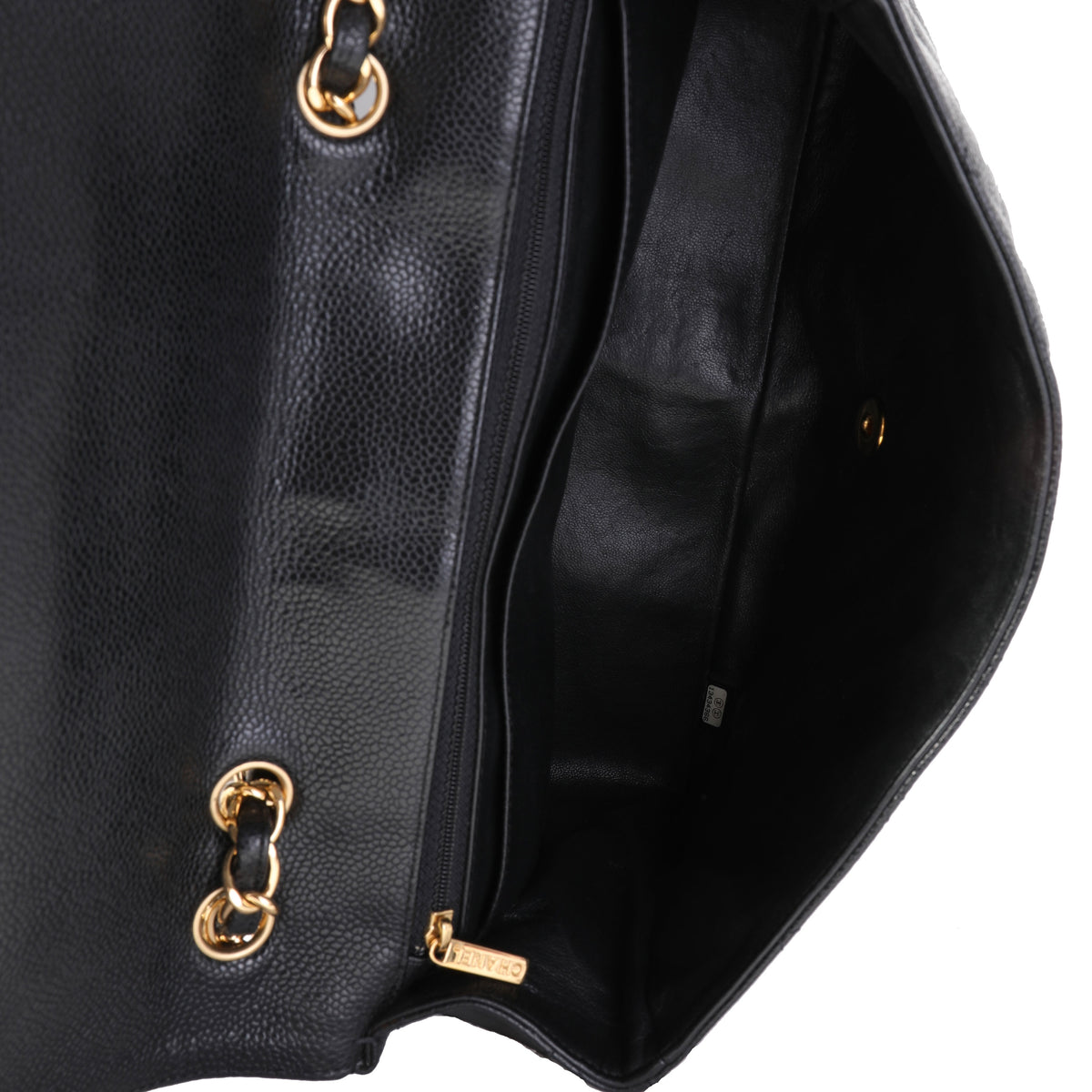 Black Quilted Caviar Jumbo Classic Single Flap Bag