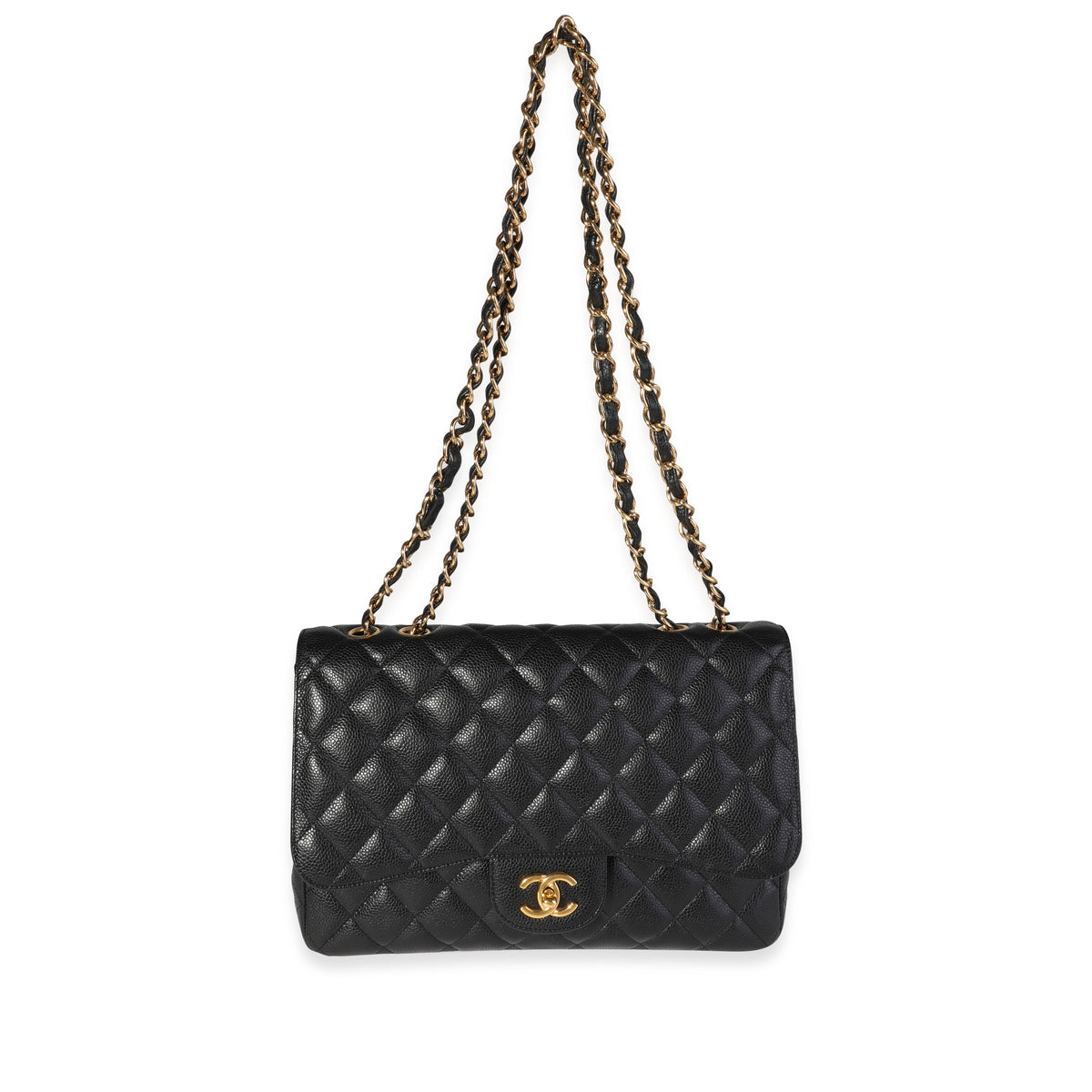 Black Quilted Caviar Jumbo Classic Single Flap Handbag