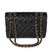 Black Quilted Caviar Jumbo Classic Single Flap Handbag