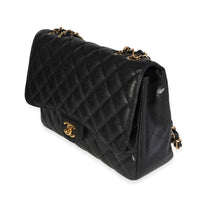 Black Quilted Caviar Jumbo Classic Single Flap Bag