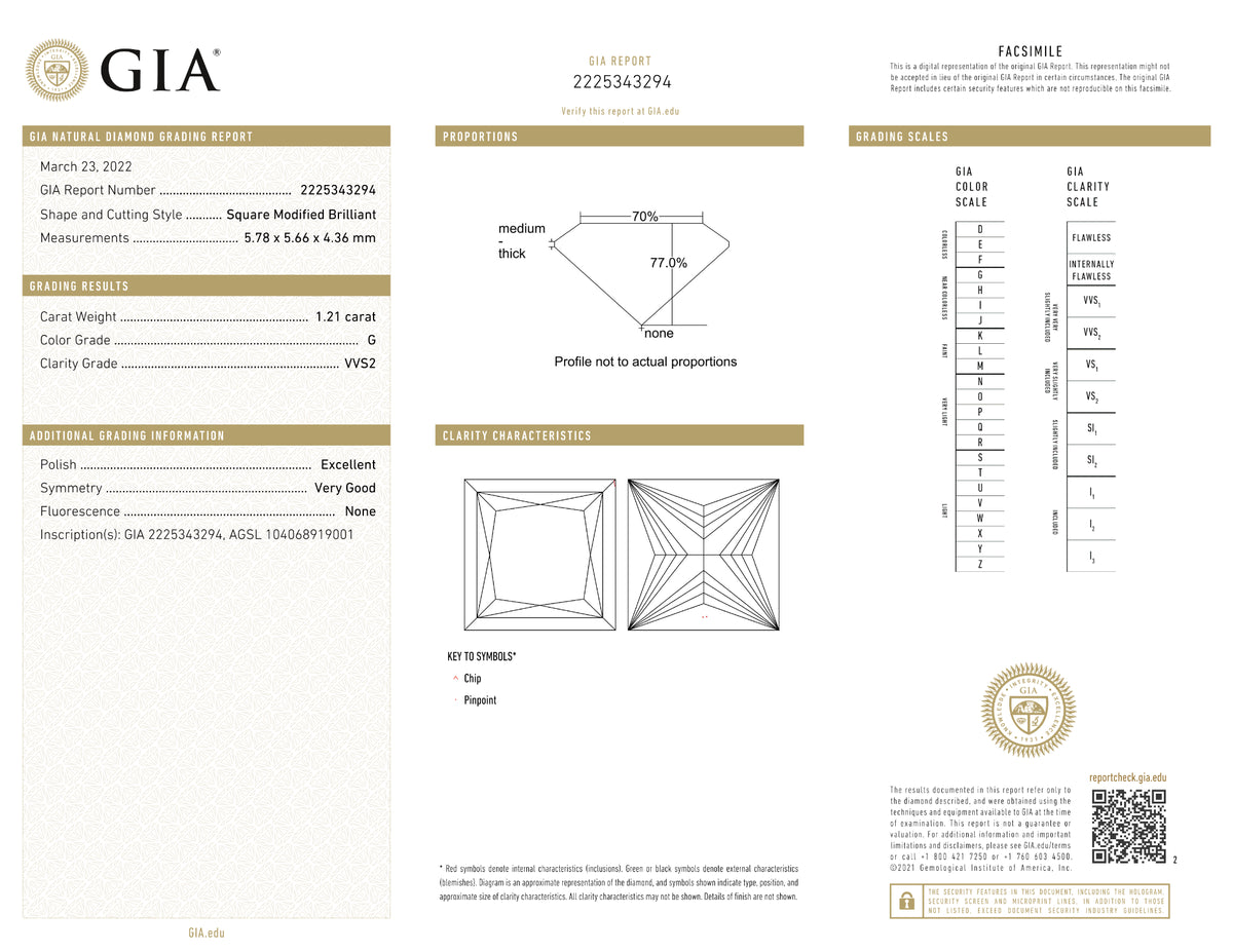 GIA Certified 1.21 Ct Princess cut G VVS2 Loose Diamond