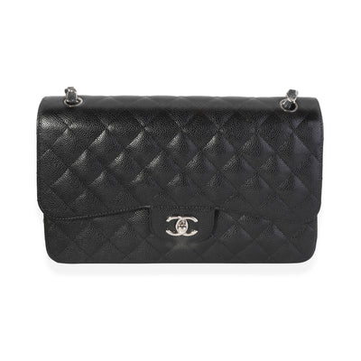 Chanel Black Quilted Caviar Jumbo Classic Double Flap Bag