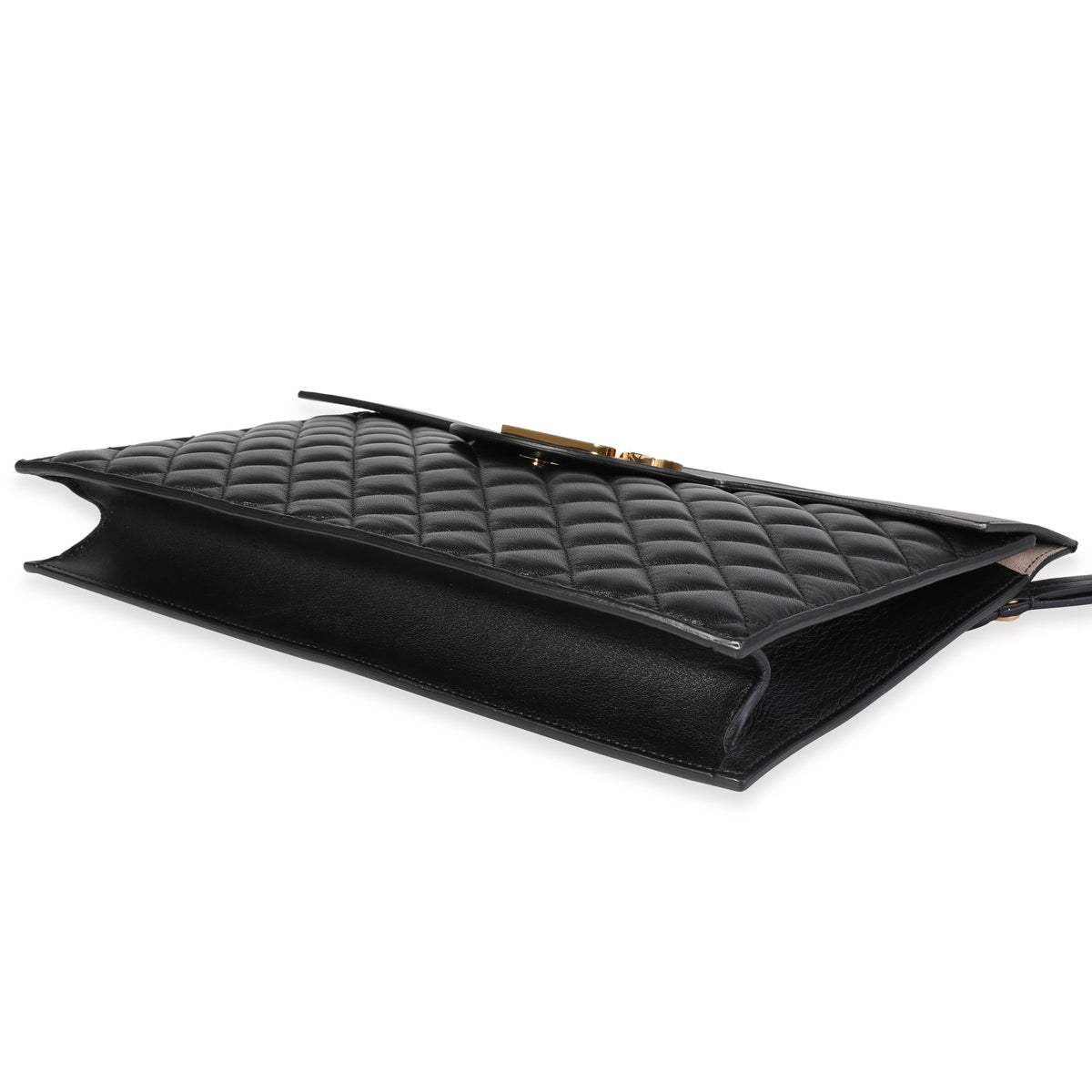 Black Quilted Lambskin B Pouch Logo Clutch