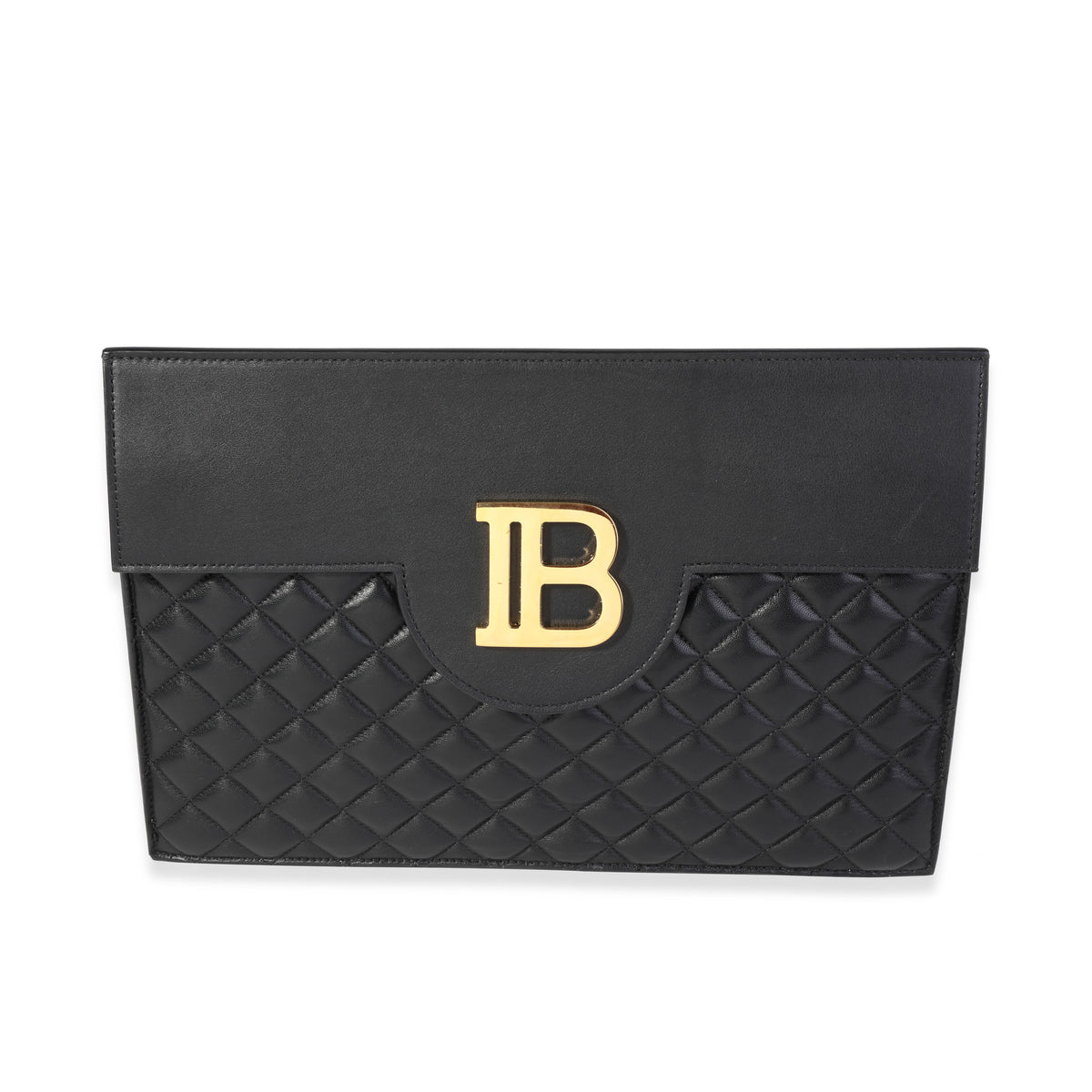 Black Quilted Lambskin B Pouch Logo Clutch