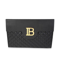 Black Quilted Lambskin B Pouch Logo Clutch