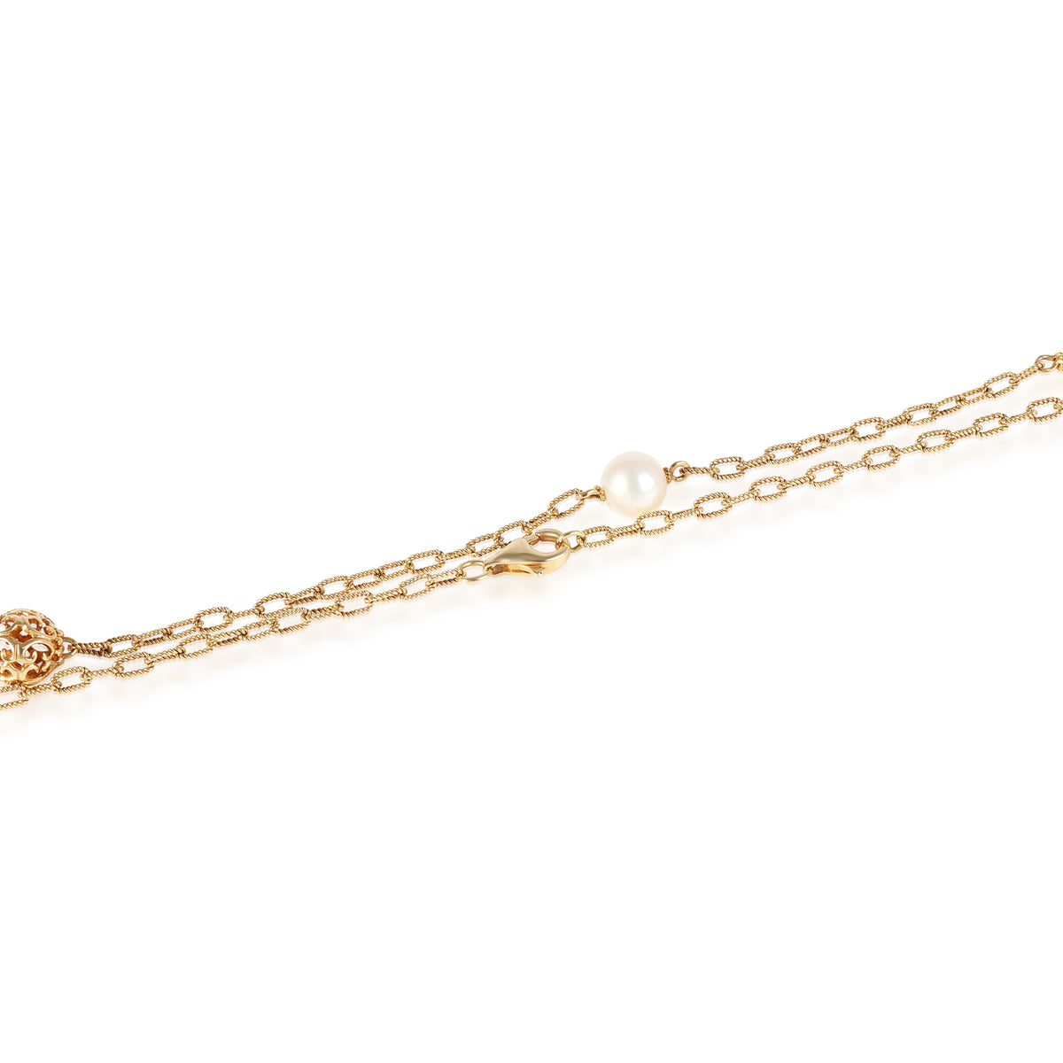 Pearl & Pierced Gold Bead Station Necklace in 14k Yellow Gold