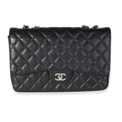 Black Quilted Caviar Jumbo Classic Single Flap Bag