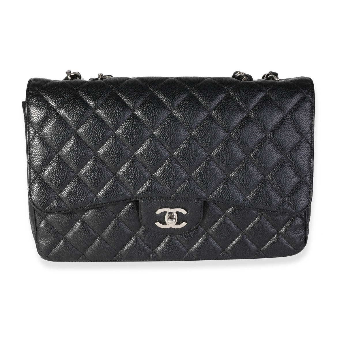 Black Quilted Caviar Jumbo Classic Single Flap Handbag