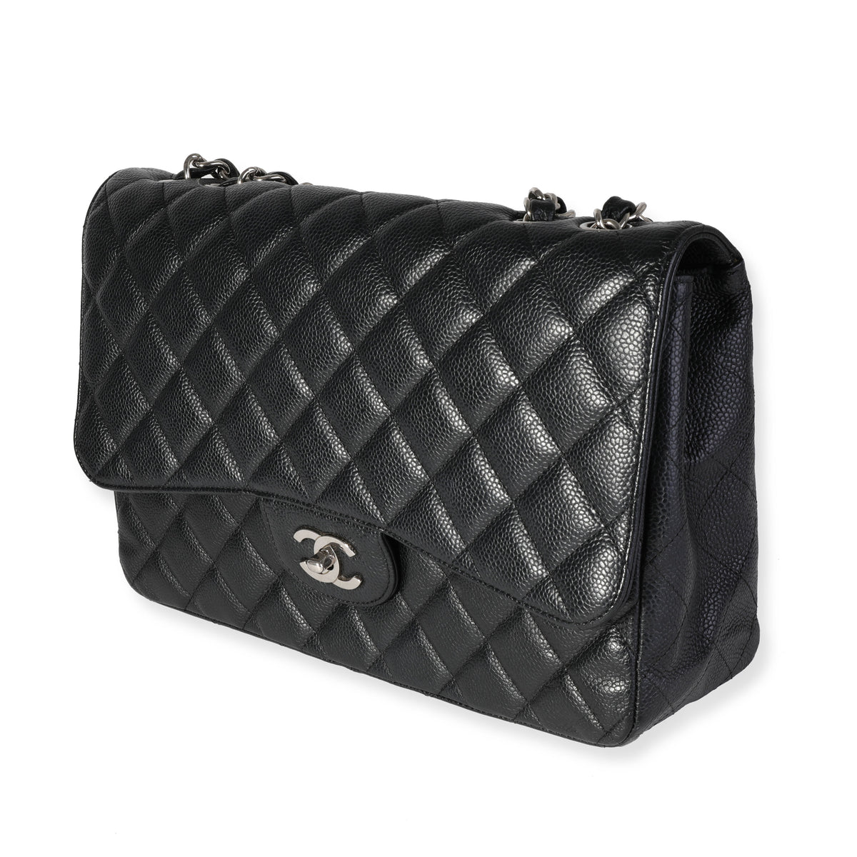 Black Quilted Caviar Jumbo Classic Single Flap Handbag