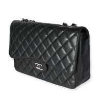Black Quilted Caviar Jumbo Classic Single Flap Handbag