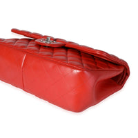 Chanel Red Quilted Lambskin Classic Jumbo Double Flap Bag Handbag clasp