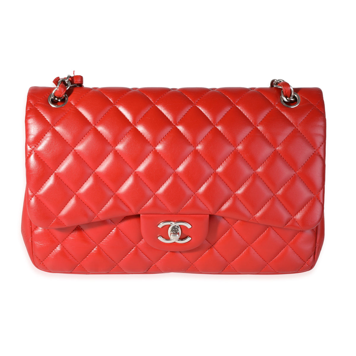 Chanel Red Quilted Lambskin Classic Jumbo Double Flap Bag Handbag fv