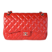 Chanel Red Quilted Lambskin Classic Jumbo Double Flap Bag Handbag fv