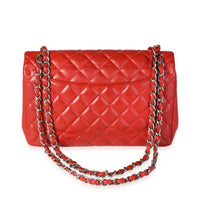 Chanel Red Quilted Lambskin Classic Jumbo Double Flap Bag Handbag pv