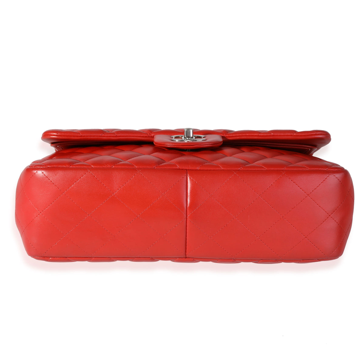 Chanel Red Quilted Lambskin Classic Jumbo Double Flap Bag Handbag stamp