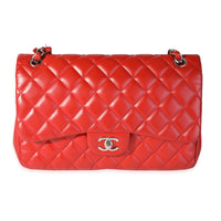 Red Quilted Lambskin Classic Jumbo Double Flap Bag