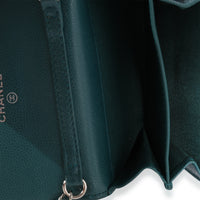 Teal Quilted Caviar Classic Card Holder on Chain Handbag